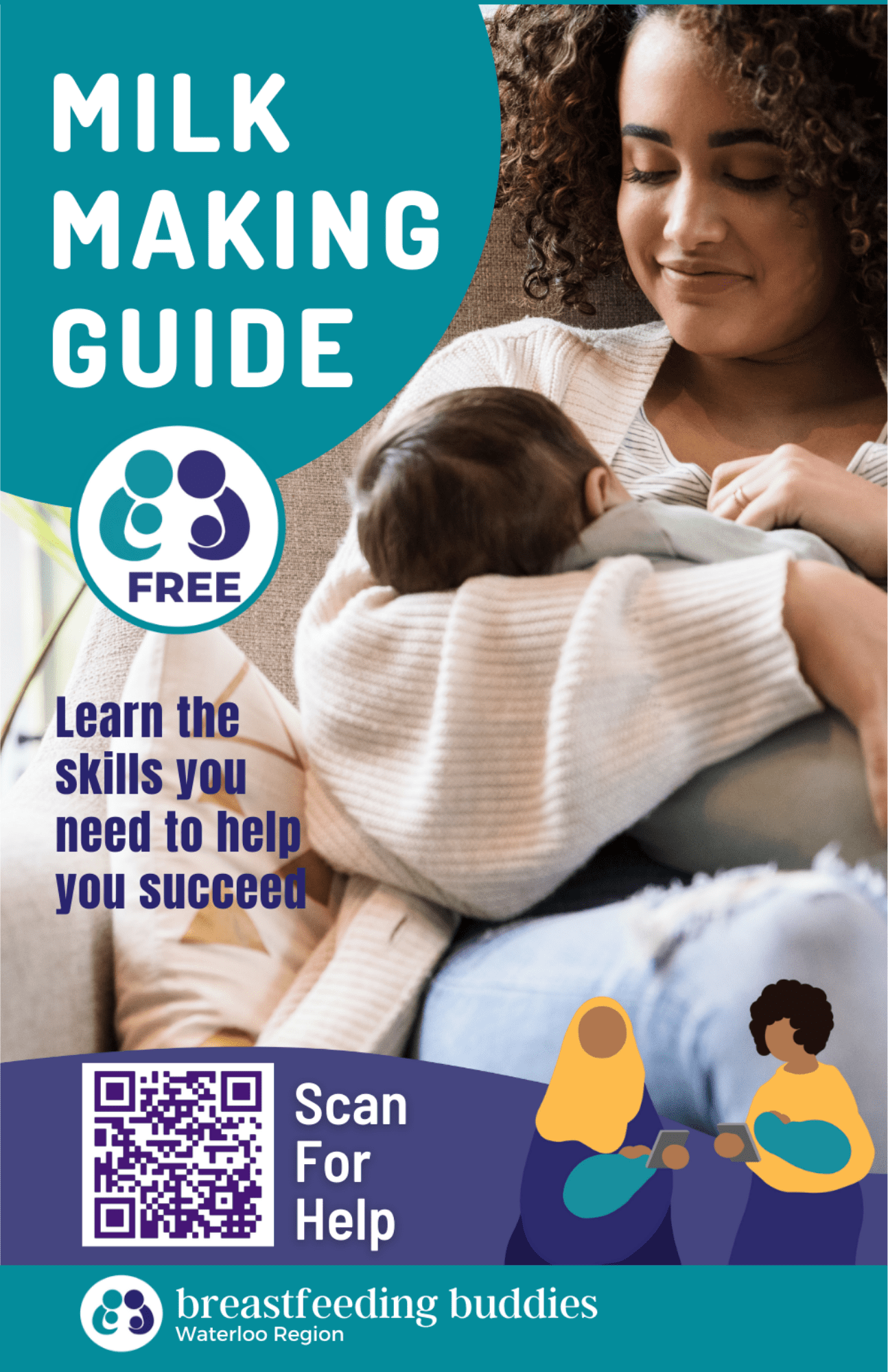 Woman nursing baby, text reads "milk making guide"